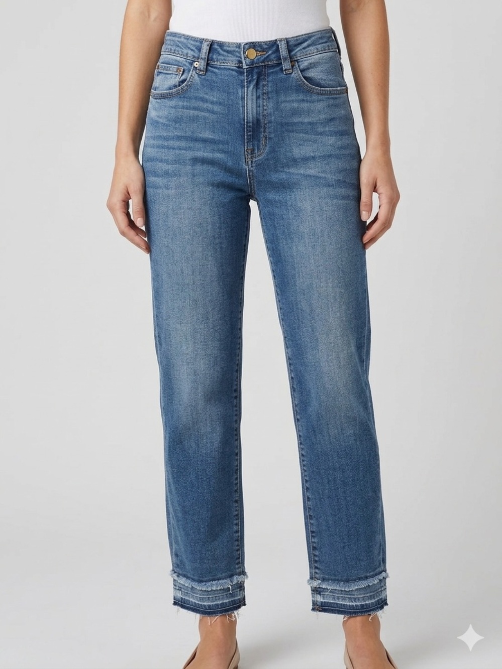 Just Black Women's Cropped Ankle Jeans in Medium Blue Wash